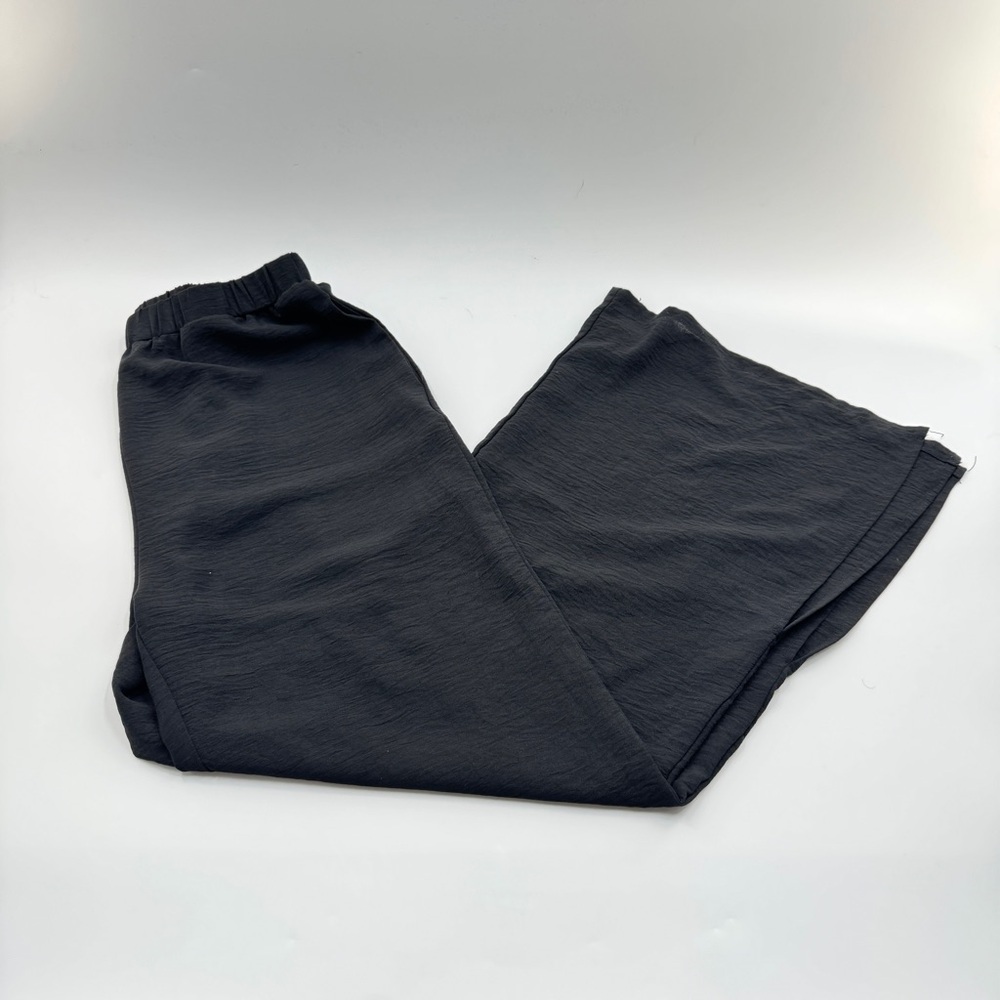 Lyaner Black Flowy Loose Fit Pants Ankle Slit Detail Size Large